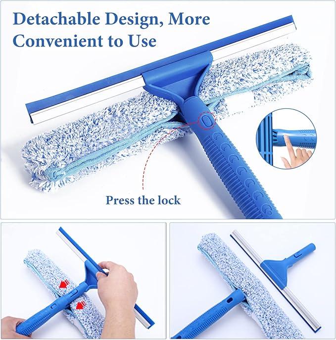 Squeegee for Window Shower Glass Door Cleaning, VOUBIEN Household Squeegee Window Cleaner 2 in 1 Kit with Long Handle, Microfiber Scrubber for Window, Glass Door, Car, Home Floor - NeatNest