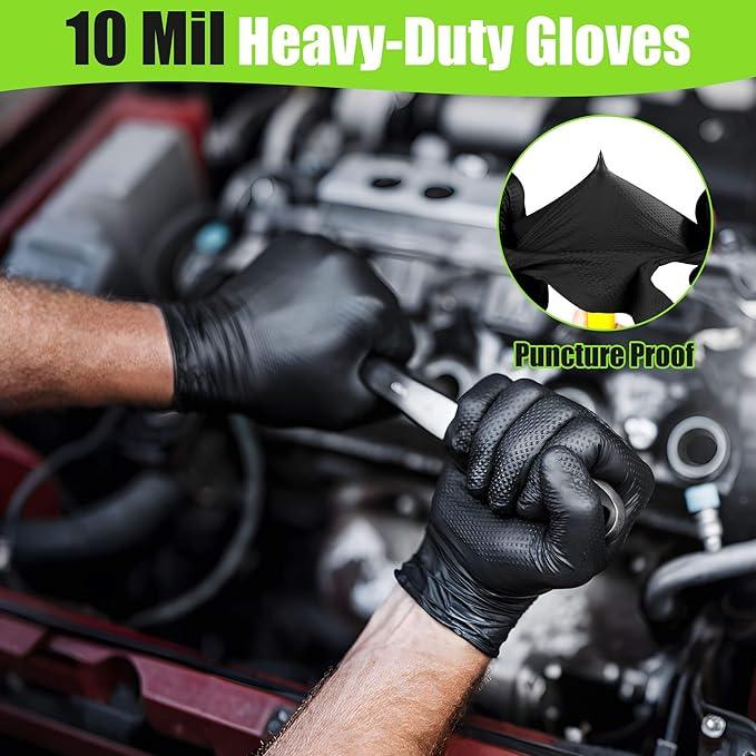 TREEGO 10 Mil Black Nitrile Gloves Bulk Case, 1000 Count Large — Heavy Duty Diamond Texture, Latex Free Disposable Gloves for Shop Teams, Mechanics, Industrial & Maintenance Workflows - NeatNest