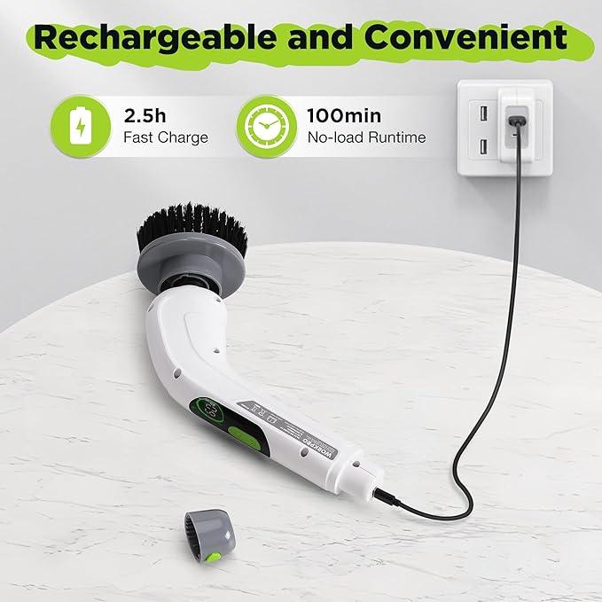 WORKPRO Electric Spin Scrubber, Cordless Cleaning Brush, 3-Speed, Long Adjustable Handle & 8 Replaceable Brush Heads, Waterproof Scrubber for Bathroom, Kitchen, Bathtub, and Floor, for Women - NeatNest