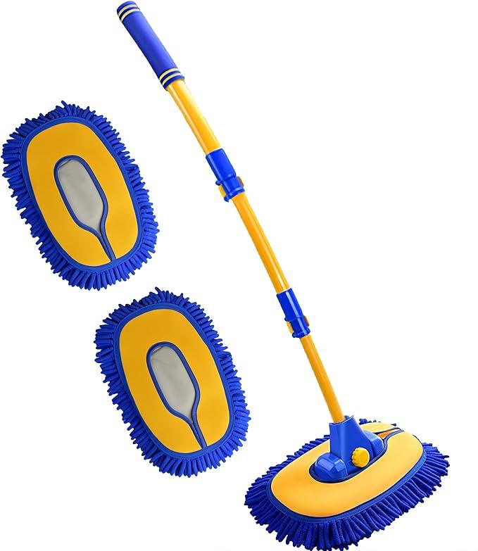 Mveqrrn Upgrade Car Wash Brush with Long Handle,Chenille Microfiber Car Cleaning Brush Supplies Kit Car Wash Mop Accessories Car Washing Brush with Scratch-Free Replacement Head(Blue - NeatNest