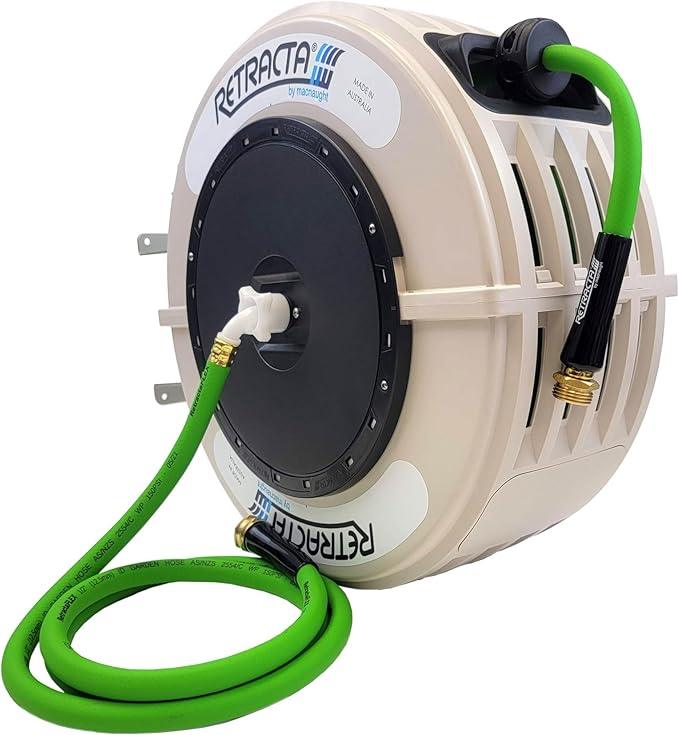 Macnaught Retractable Garden Hose Reel, 82 Ft Water Hose Reel Heavy Duty Retractable Hose with Metal 180° Swivel Rotation Bracket for Wall Mount - Beige - NeatNest