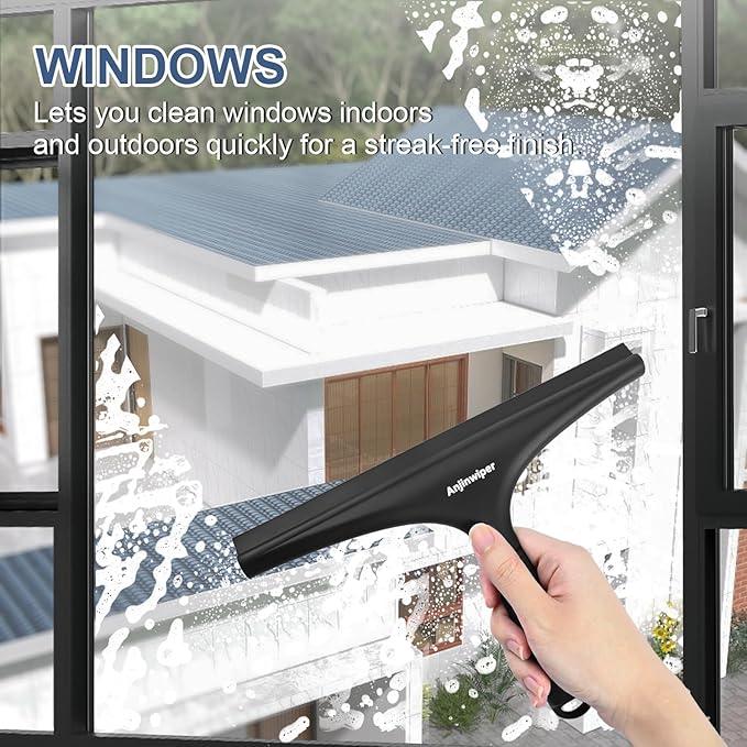 All-Purpose Shower Squeegee for Glass Doors with Hook, Silicone Squeegee for Shower Glass, Shower Doors, Windows, Bathroom, Mirrors and Tiles（10 inch, Black） - NeatNest