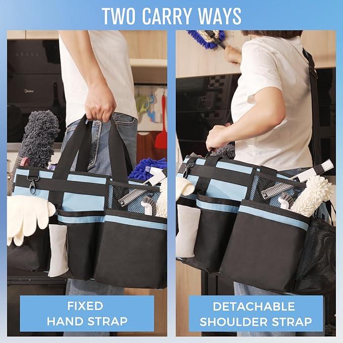 Wearable Cleaning Caddy, Cleaning Caddy Supplies Organizer with Handle & Shoulder Straps for Housekeepers, Under Sink & Car Cleaning Tool Organizers Bag with 4 Foldable Divider (Blue) - NeatNest