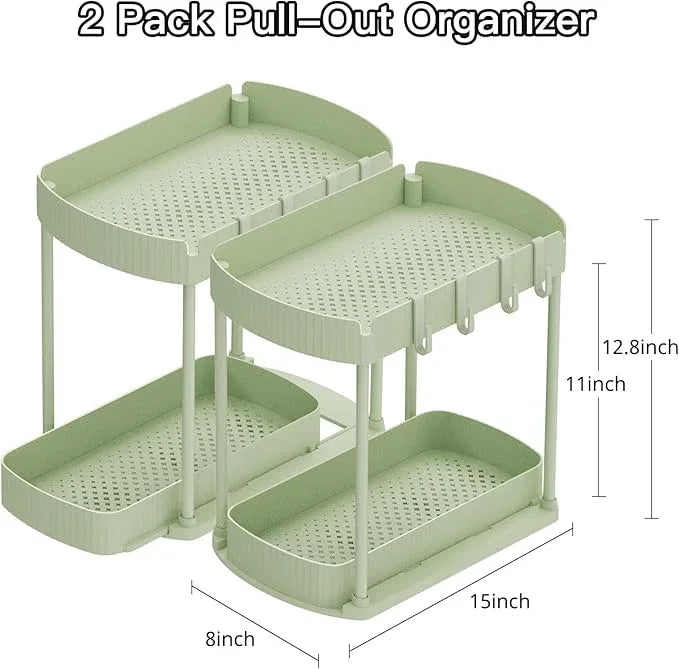 2 Pack Multi-Purpose Pull-Out Storage Organizers, Under Sink Organizers and Storage for Bathroom & Kitchen, Under Cabinet Organizers and storage, 12.8 Inch, Green - NeatNest