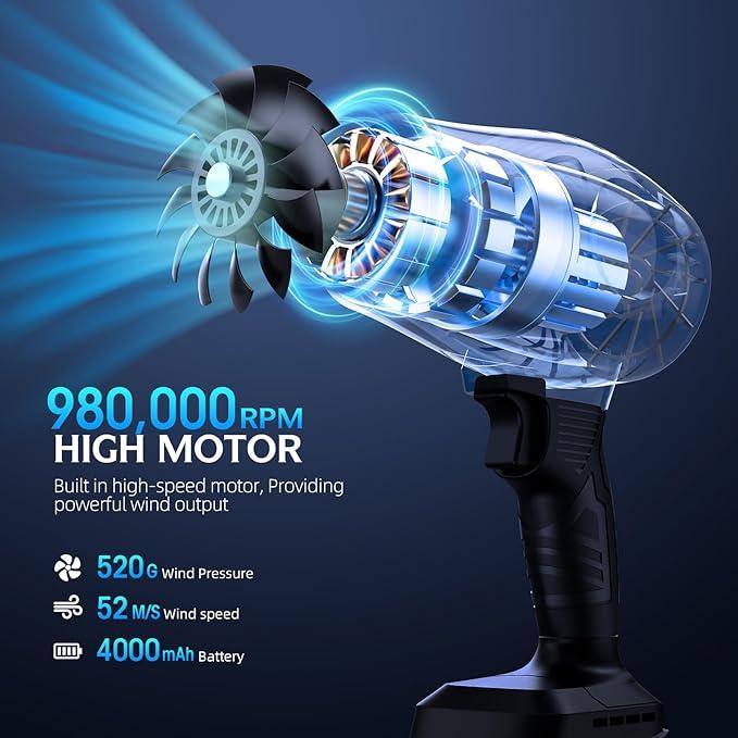 980,000 RPM Cordless Leaf Blower - 21V Electric Handheld Leaf Blower with 2×4.0Ah Batteries & Fast Charger - Lightweight for Patio, Lawn, Yard, Deck Cleaning - Light Black - NeatNest