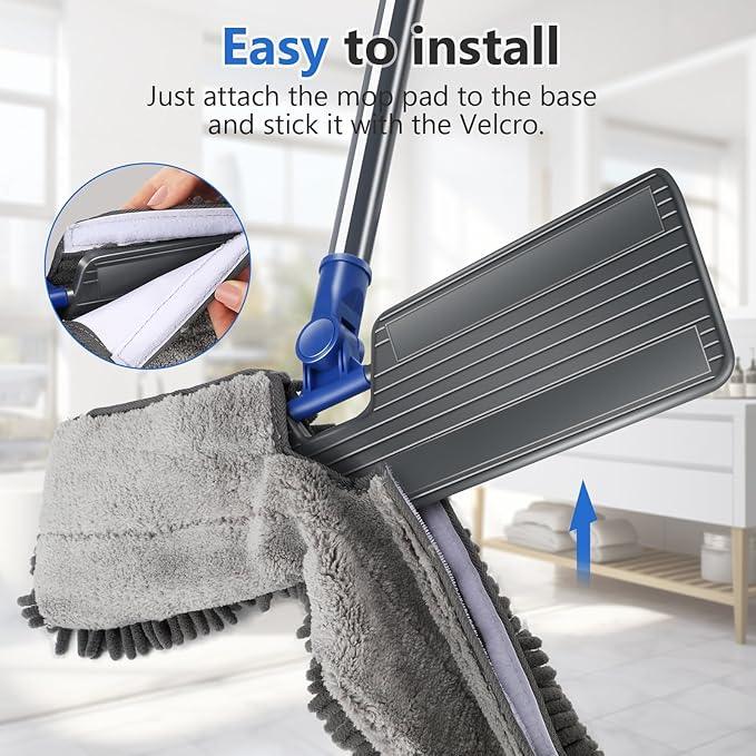Masthome Microfiber Mops for Floor Cleaning,Dust Mop with 4 Reusable Pads,Flat Flip Mops for Wet & Dry Use,Professional Microfiber Mop for Hardwood, Laminate,Tile Floor Cleaning-1 Scraper - NeatNest