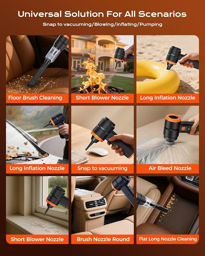 Portable Cordless Car Vacuum, Handheld Cordless Vacuum with 30,000Pa Suction, 130,000 RPM, 6,800mAh Battery, 10 Nozzles, Rubber Paint Material for Car, Home(Charcoal Black) - NeatNest