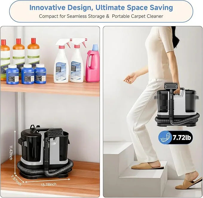 Portable Spot Cleaner Machine for Carpet and Upholstery - 18Kpa Carpet Cleaner with Dual BrushHeads, Easy Move, Cleaning Machine for Furniture, Couch, Stairs, Car and Pet Stain, White - NeatNest