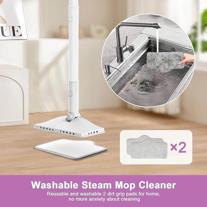 7-in-1 Steam Mop, 1200W Rotated Steam Cleaner for Home, 2 Modes, 400ML Removable Tank, 23FT Power Cord, 2 Pads, Multi-Surface Steamer for Hard Floor, Laminate Floor, Tiles Cleaning (Snow White) - NeatNest