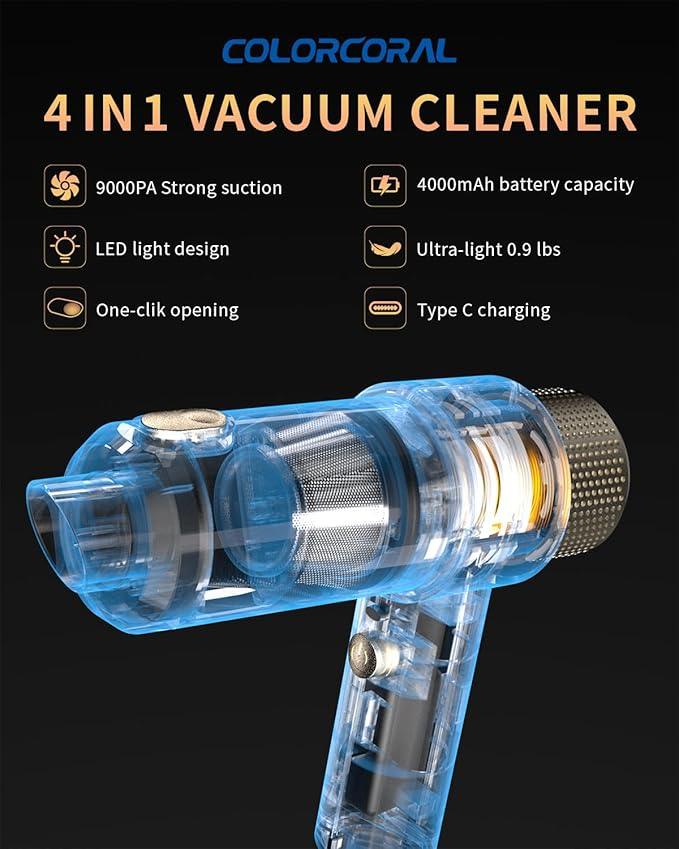 ColorCoral Mini Vacuum Cleaner Portable Cordless Keyboard Cleaner Powerful Suction Handheld Vacuum &Computer Air Duster for Office Desktop Laptop Keyboard Car and Home Cleaning - NeatNest