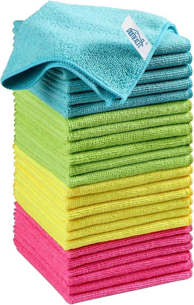 HOMEXCEL Microfiber Cleaning Cloth, 24 Pack Cleaning Rags, Cleaning Towels with 4 Color Assorted, 11.5"X11.5"(Green/Blue/Yellow/Pink) - NeatNest
