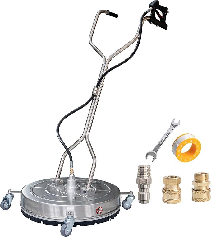 Hourleey 24" Pressure Washer Surface Cleaner with Dual Handles, Stainless Steel Surface Cleaner with 4 Wheels for Driveways, Pathway, Sidewalks, Patios, Decks, 4500 PSI with 3/8" Quick Connector Kit - NeatNest