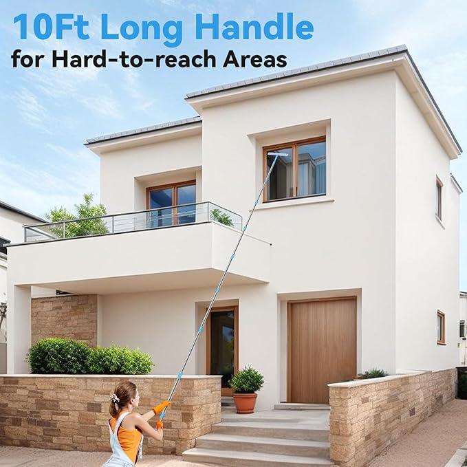 10ft Squeegee for Window Cleaning, Window Washing Kit with Extension Pole, Window Squeegee for Home, Window Cleaning Kit with 2 Brush Covers, Window Cleaner Tool for Indoor Outdoor High Windows Glass - NeatNest