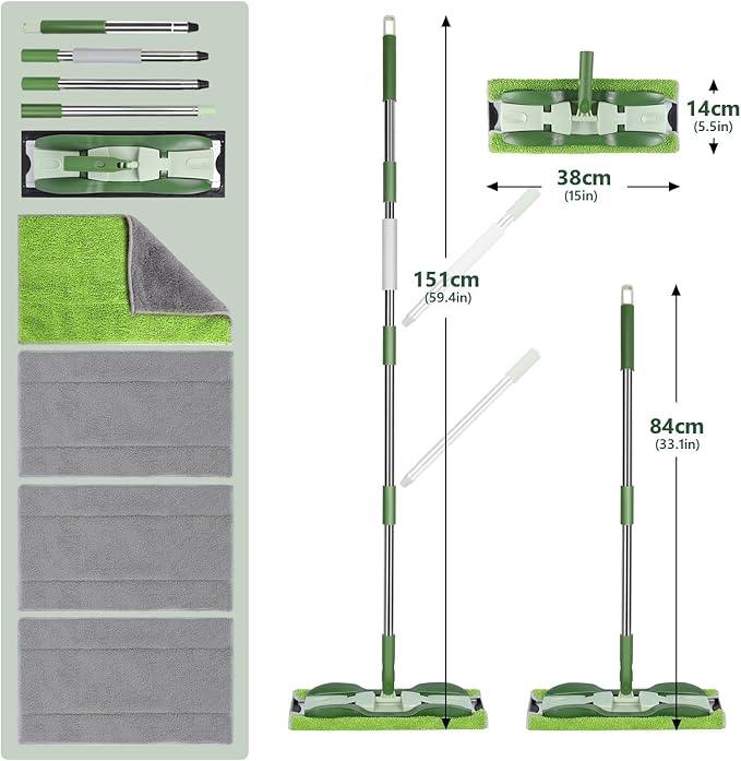 Microfiber Mops for Floor Cleaning,Masthome Professional Floor Mops with Washable Pads 4pcs,Wet Dry Use Flat Mop with 59'' Long Stainless Steel Handle,dust mop for Hardwood Floors Suitable Office Home - NeatNest