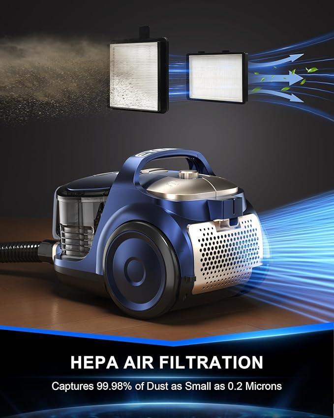 Bagless Canister Vacuum Cleaner,1600W Powerful High-Suction Bagless Canister Vac with 4.5QT Dust Cup,Pop-N-Go Brush,HEPA Filter,Dual Motors&4 Cleaning Tools,Perfect for Low-Pile Carpets&Hard Floors - NeatNest