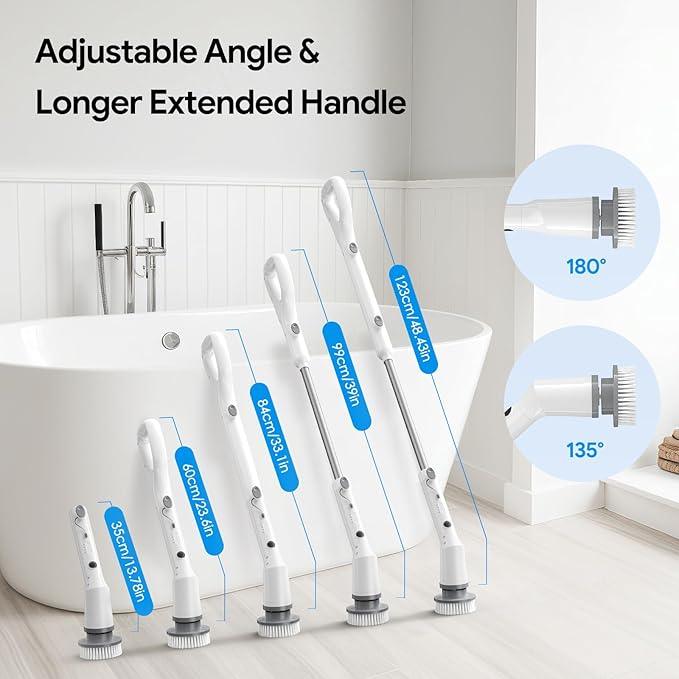 Electric Spin Scrubber, 2025 New Cordless Cleaning Brush, Shower Cleaning Brush with 7 Replaceable Brush Heads, Power Scrubber 3 Adjustable Speeds, Detachable Long Handle & IPX7 Waterproof - NeatNest