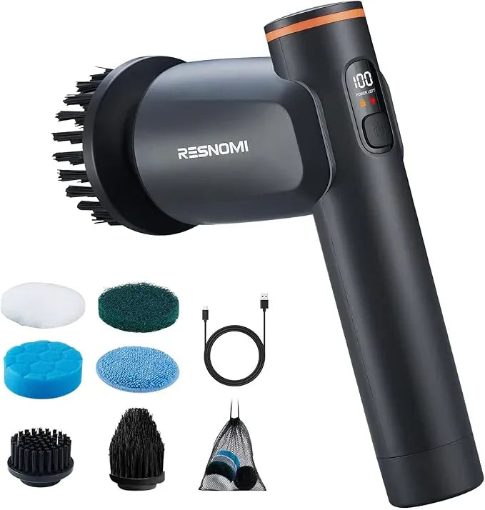 Electric Spin Scrubber, Bathroom Shower Scrubber with LCD Display, 2 Speeds Electric Scrubber for Cleaning with 6 Replaceable Heads, 4-Hour Runtime‌, Cleaning Brush for Kitchen/Car, Gray-Black - NeatNest