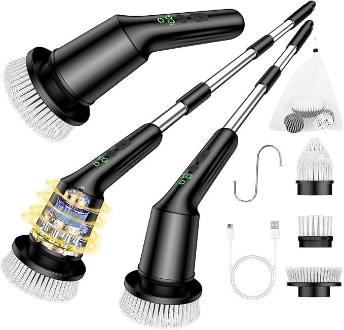 Electric Spin Scrubber for Cleaning Bathroom, Shower Scrubber Cordless Cleaning Brush with IPX7 Waterproof & 2 Speed, 3 Brush Heads, Bathroom Cleaning Supplies for Toilet Shower Tub Black - NeatNest