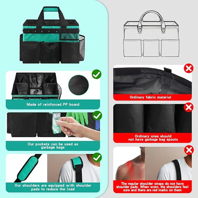 Wearable Cleaning Caddy Bag,WithDetachable Divider cleaning bags for housekeepers, With Adjustable Shoulder Strap for Cleaners & Housekeeper - NeatNest