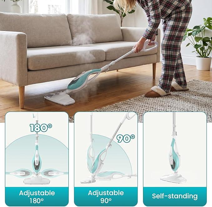 Steam Cleaner for Home, Handheld Floor Steamer Cleaner, Lightweight All in 1 Steam Mop Detachable Steamer for Hardwood Floor Tile Couch, 2 Washable Pads, 1550W 212°F Deep Cleaning, White and Green - NeatNest