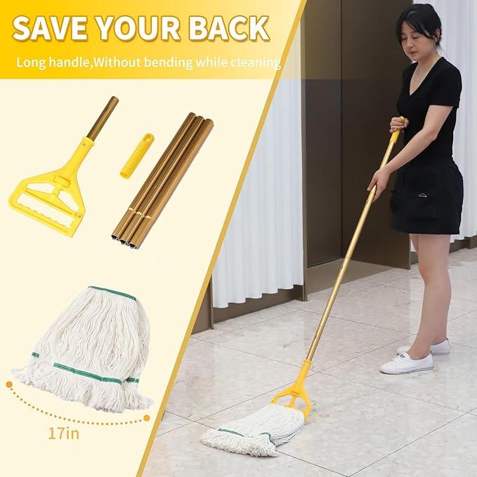 Commercial Mop Bucket with Side-Press Wringer for Floor Cleaning, 35 Quarts, Yellow, Including One Commercial Mop - NeatNest