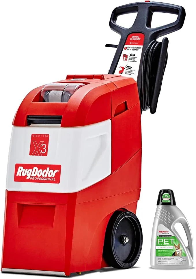Rug Doctor Mighty Pro X3 Commercial Carpet Cleaner – Large Red Pet Pack, Includes 48 oz. Pet Carpet Cleaner Solution, Commercial Carpet Cleaning Machine, Powerful One Pass Cleaning System - NeatNest