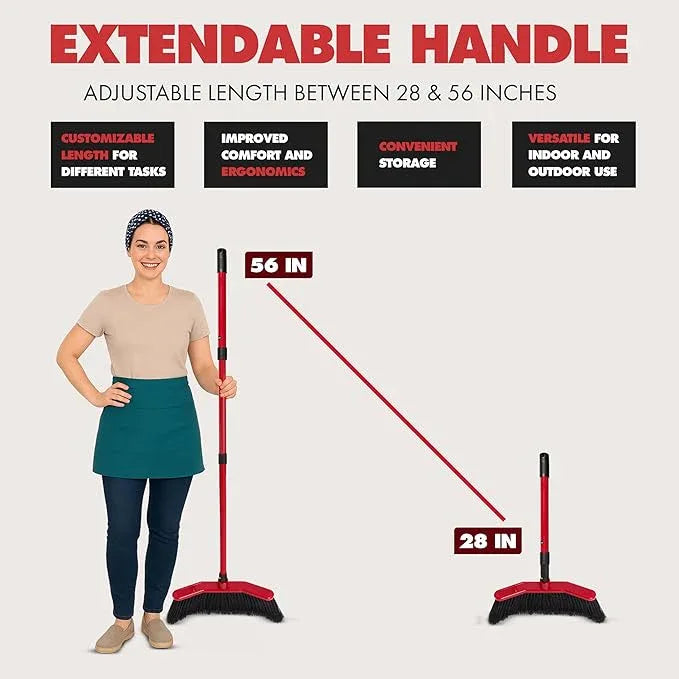 Da Vinci Curved Angle Broom & Dustpan Combo Pack (2) - Heavy Duty Broom for Indoor/Outdoor Sweeping, Steel Telescopic Handle, Durable PVC Bristles, Ideal for Pet Hair, Dust, Kitchen & Rough Surfaces - NeatNest