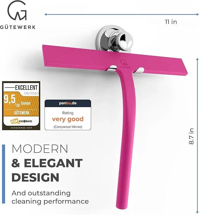 GÜTEWERK Shower Squeegee for Glass Doors, Silicone Window Squeegee, Bathroom and Glass Cleaning - Pink - 11 Inch - NeatNest