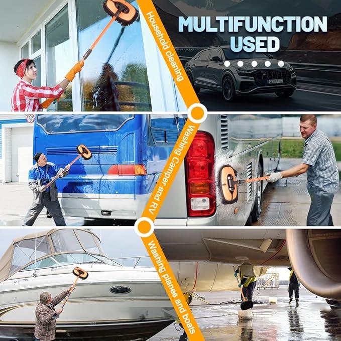 RIDE KINGS Car Wash Brush, Car Duster Exterior Scratch Free 180°Adjustable,Truck Cleaning Supplies with Ergonomic 15°Curved Extentable Pole Handle, Car Washing Equipment - Orange - NeatNest