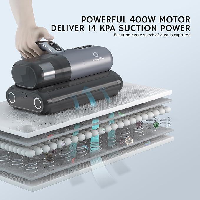AIRTHEREAL M1 Mattress Vacuum Cleaner, 6 in 1 Bed Vacuum with High-Frequency Vibration - 80,000 RPM Dual Brushroll Rotation, UV-C Light, 14Kpa Suction, Dust Sensor, Ultrasonic and Heating Tech - NeatNest