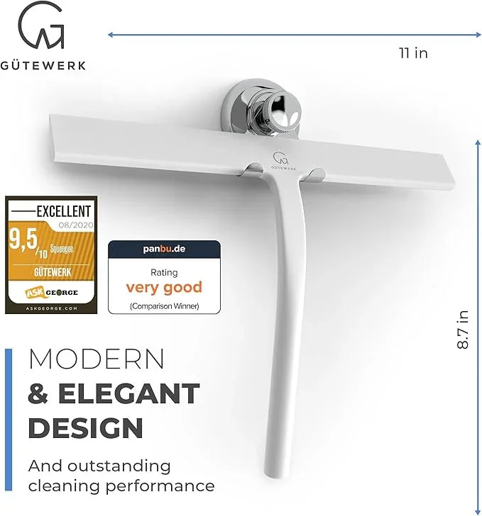 GÜTEWERK Shower Squeegee for Glass Doors, Silicone Window Squeegee, Bathroom and Glass Cleaning - White - 11 Inch - NeatNest