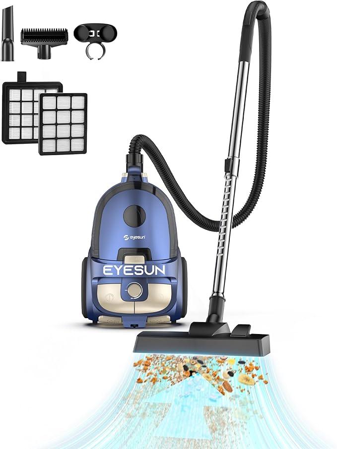 Bagless Canister Vacuum Cleaner,1600W Powerful High-Suction Bagless Canister Vac with 4.5QT Dust Cup,Pop-N-Go Brush,HEPA Filter,Dual Motors&4 Cleaning Tools,Perfect for Low-Pile Carpets&Hard Floors - NeatNest