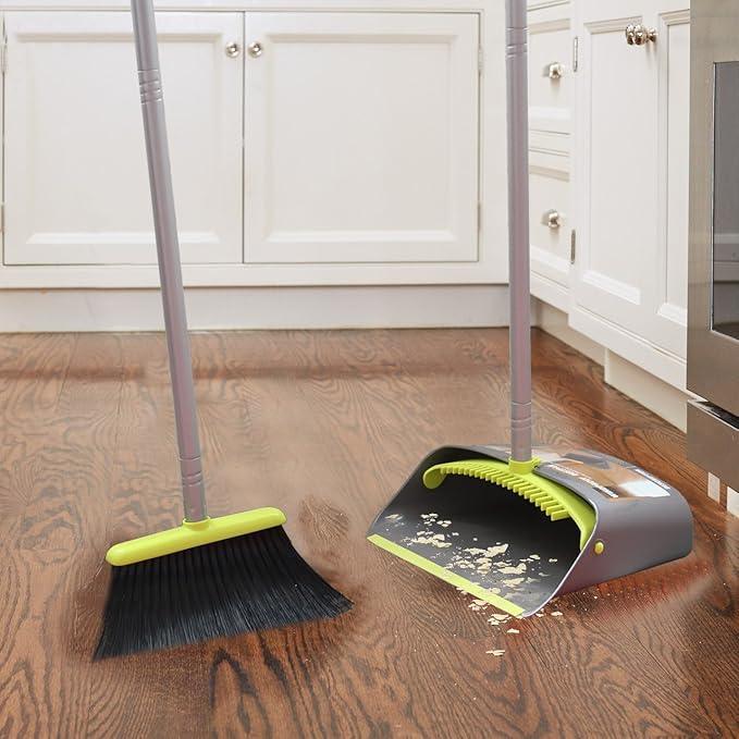 TreeLen Broom and Dustpan Set, TreeLen Broom with Dust Pan with Long Handle Combo Set for Office and Home Standing Upright Sweep Use with Lobby - NeatNest