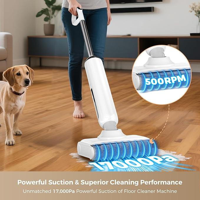 Wet Dry Vacuum Cleaner, 180° Lay-Flat Cordless Vacuum Mop Combo with Edge Cleaning, All-in-One Floor Cleaner for Hard Floors, Self-Cleaning, 45mins Runtime, LED Display, Voice Prompts - NeatNest