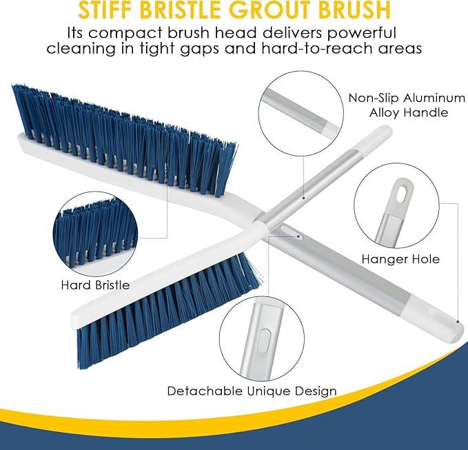 3 Pack Scrub Brush Set - Detachable Stiff Bristle Grout Cleaner Brush, Cleaning Scrubbers with Squeegee for Shower Glass, Heavy Duty Scrub Brushes for Cleaning Bathroom, Bathtub, Gaps, Tile, Floor - NeatNest