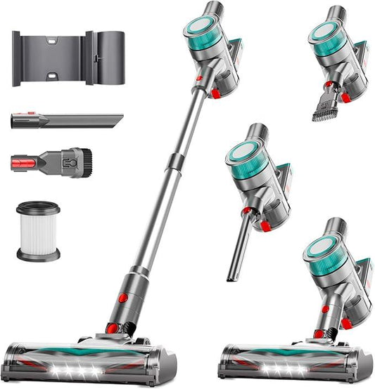 Cordless Vacuum Cleaner, Powerful Stick Vacuum Cleaner for Home with Rechargeable Battery, 6-in-1 Lightweight Handheld Vacuum, 45 Mins Runtime for Hardfloor & Carpets Pet Hair (Green) - NeatNest