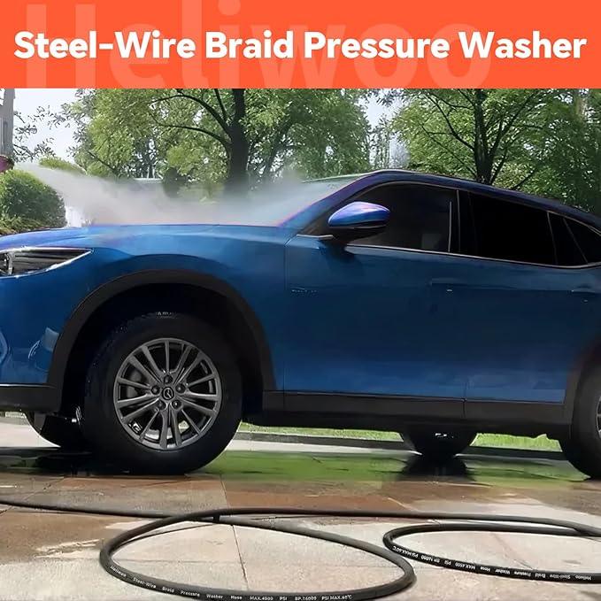 5/16" Pressure Washer Hose 25 FT, Commercial Industrial Grade Steel Wire Braided Kink Proof Extension Hose with 3/8 Quick Connect 4500 PSI - NeatNest