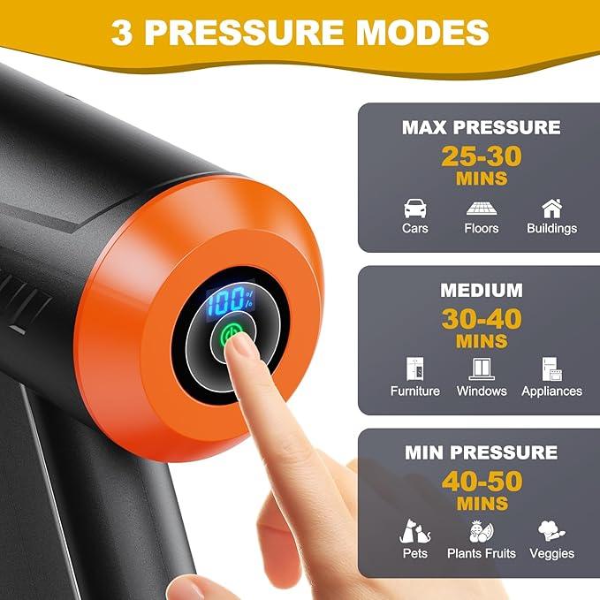 EVEAGE Q7 Cordless Power Pressure Washer, MAX 1000PSI, 2.5GPM Adjustment Portable Power Cleaner, Rechargeable Battery Powered Handheld High-Pressure Washer Gun for Car, Home/Floor Cleaning - NeatNest