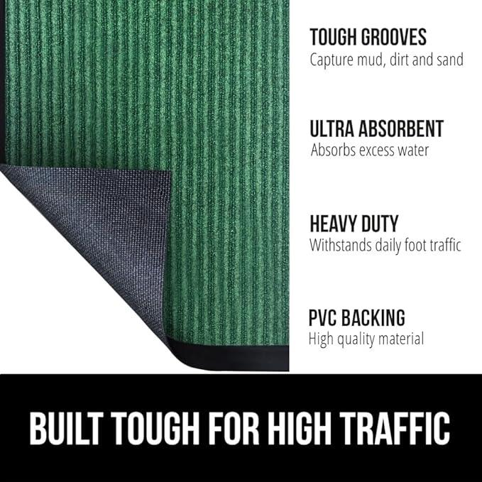 GORILLA GRIP Waterproof Traffic Guard Door Mat, 60x36, Heavy Duty Entryway Mats, Strong Rubber Back Commercial Utility Rugs for Office Hallway, Garage Floor and Home, Low Profile Carpet Runner, Green - NeatNest