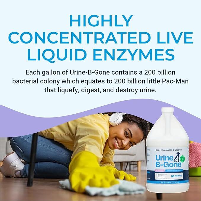 KINZUA ENVIRONMENTAL Urine B-Gone, Professional Enzyme Odor Eliminator & Pet Stain Remover, Human, Cat & Dog Urine Cleaner, Effective on Laundry, Carpets & More, Lavender Scent, 1 Gallon - NeatNest