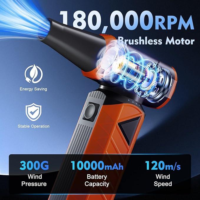 WHATOOK Updated Compressed Air Duster: Air Blower with Stepless Speed Regulation Mode, 180000RPM Electric Air Duster with Brushless Motor, Air Duster for Keyboard, PC, Car and Home Cleaning（Orange） - NeatNest