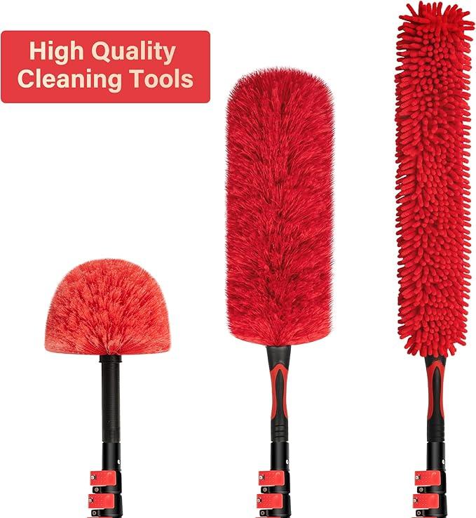 7-24 FT Extension Pole with 2 Outdoor Cobweb Brushes, 30 FT High Reach Ceiling Fan Cleaner Duster for Home, 24 FT Extendable Pole with 4 Pcs Dusting Tools, Cubweb Dusters, Feather Dusters, Fan Duster - NeatNest
