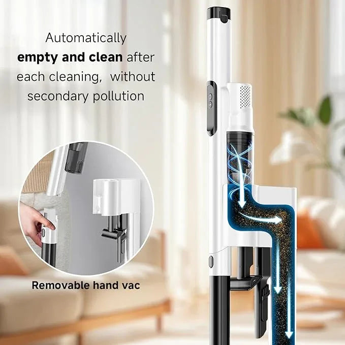 Cordless Stick Vacuum Cleaner with Auto Empty System Self-Charging Base, Powerful Suction for Pet Hair on Carpet & Hardfloor, Lightweight Anti-Tangled Handheld Vacuum, HEPA Filtration, Black - NeatNest