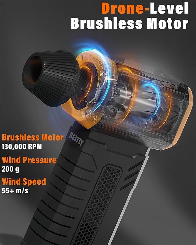 Compressed Air Duster, 130K RPM Powerful Cordless Electric Mini Blower with Display, 10-Gear Adjustable Jet Fan with Fast Charging, Rechargeable Air Blower for Home, Outdoor and Car (Black, Blow) - NeatNest