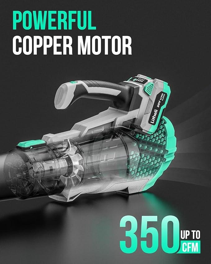 Litheli 20V Cordless Leaf Blower, 350 CFM 85 MPH Battery Leaf Blower, Variable Speeds Leaf Blowers for Cleaning Leaves, Dust, Snow, Lawn, Yard, 4.0Ah Battery & Fast Charger - NeatNest