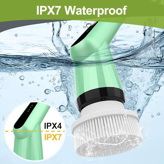 Electric Spin Scrubber, Shower Scrubber with Long Handle Adjustable, 2 Speed & 7 Replaceable Brush Heads Shower Cleaner Brush, Electric Scrubber for Cleaning Bathroom Tile Floor Bathtub Green - NeatNest
