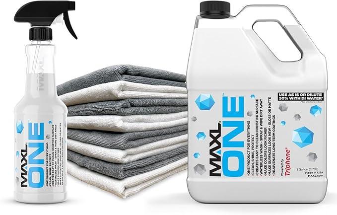 MAXLONE ™ Car Spray with Triphene® Technology, Quick Spray & Wipe Waterless Detailer - Clean, Shine, Protect Paint, Glass, Wheels, Trim Without Pre-Washing (20oz, 1 Gallon with 8 Micro Fiber Cloth) - NeatNest