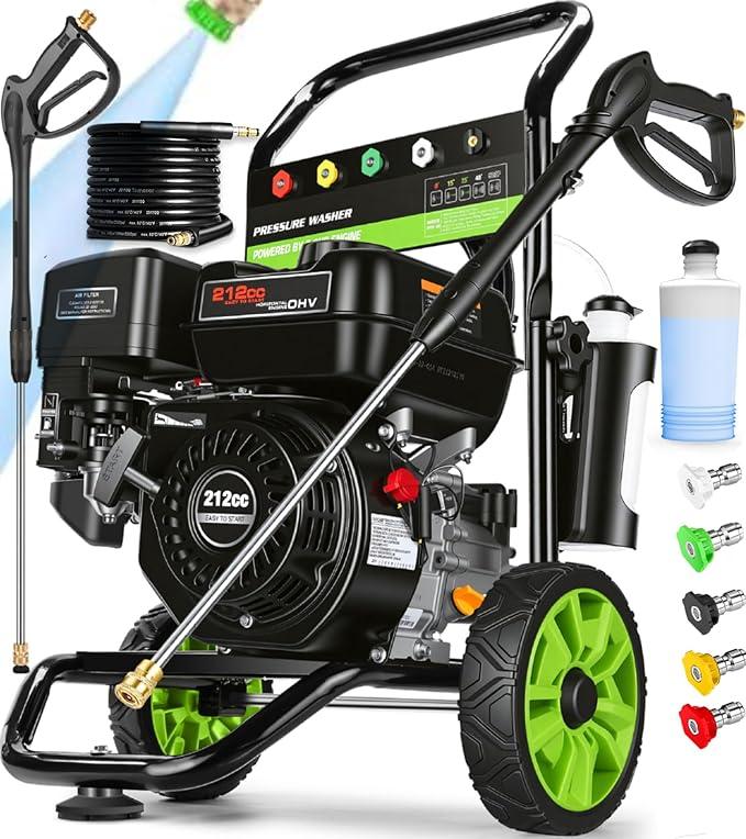 4200PSI Gas Pressure Washer 4.0GPM Gas Power Washer 212CC Gas Powered Washing Machine Commercial High Pressure Washer with 25ft Hose&5 Nozzles for Patio Garden Yard Vehicle,EPA/CARB/ETL (Black) - NeatNest