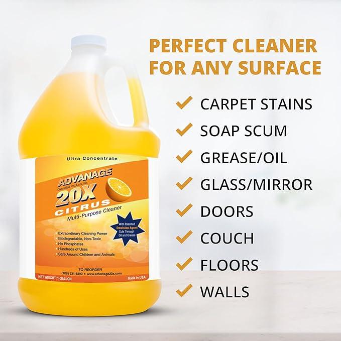 Advanage 20X Cleaner Concentrate Refill 128 oz | All Purpose Multi-Surface Cleaning Concentrate | Replace Every Household Cleaner | Natural and Citrus Scent, Human-Safe Cleaner USA Made - NeatNest