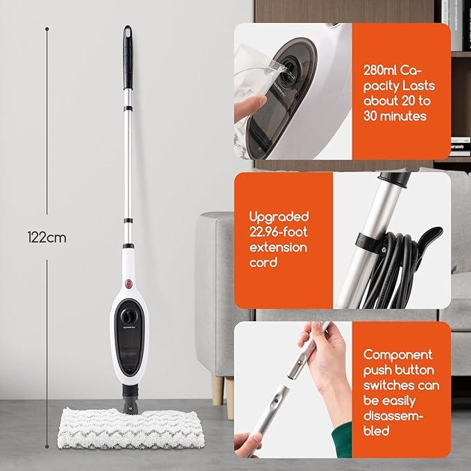 Steam Mops for Floor Cleaning, Unique Double-Sided Flip Design, 15 Seconds Fast Heating，10-in-1 Steam Cleaner for Kitchen, Living Room Wood Floor Tile Cleaning - NeatNest